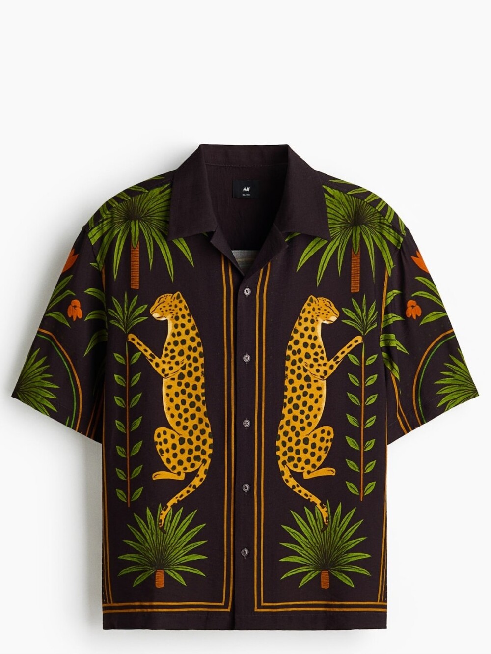 H&M Black Shirt with Yellow Leopard & Green Botanical Print